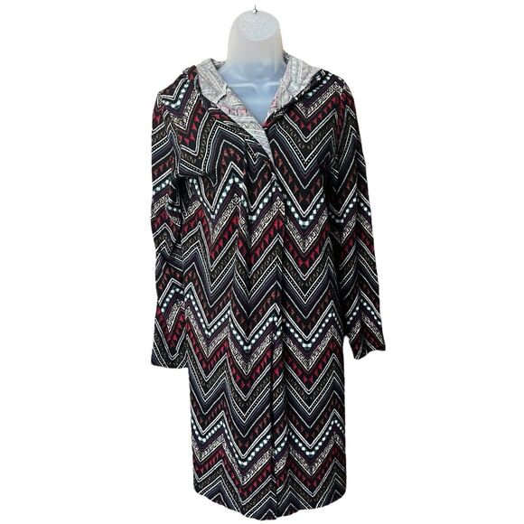 Cato Hooded Multicolor Chevron Duster Cardigan Sz L Aztec Geometric Artsy Tribal - Picture 11 of 11